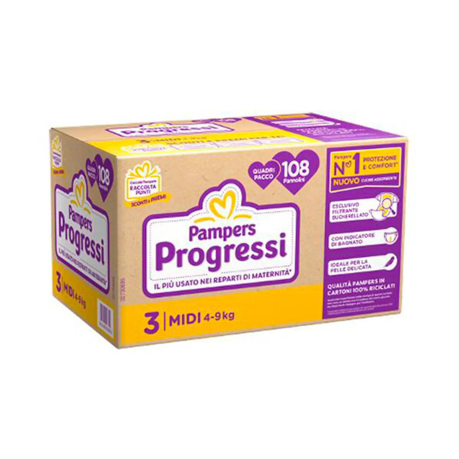 Pannolini Pampers Progressi Quadripack - Taglia 3  4-9 Kg - 108 Pezzi
